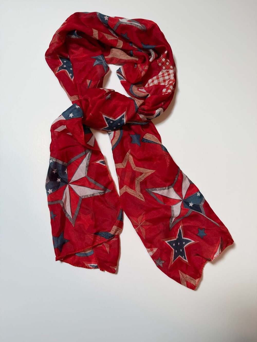 Red USA Patriotic Star Print Soft Fashion Scarf